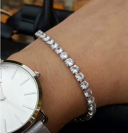 Elegant White Gold plated Engagement Tennis Bracelet - With Ice White Simulated Stones - Size 17cm